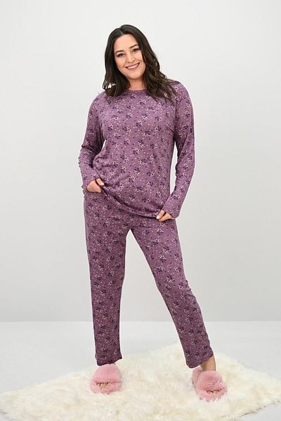 Koza Butik Women's Large Size Floral Patterned Long Sleeve Pajama Set 4235-25