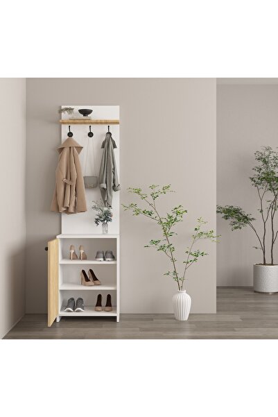 BGR MOBİLYA Beyaz- Safir Meşe Portmanto