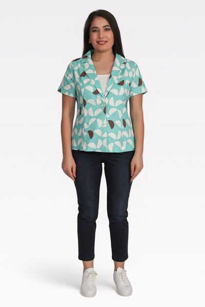 TOLGA SARAÇOĞLU 50098 Mint Short Sleeve Unlined Patterned Jacket