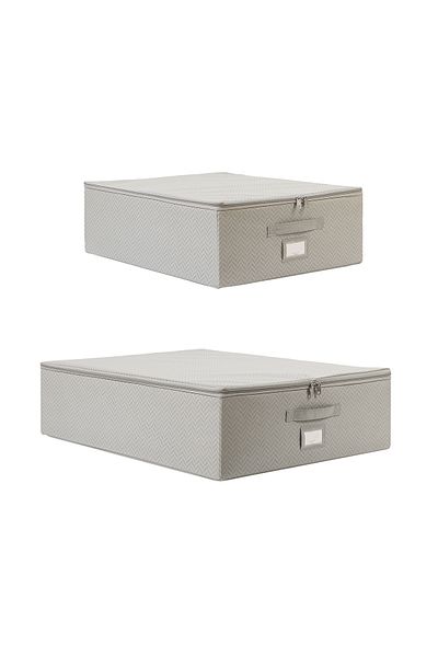 Ocean Home Textile 2-Piece Gray Herringbone under Base Suitcase Organizer Box with Support 45X55X18 + 55X70X18