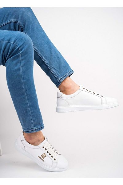 bulutmod Λευκά ανδρικά γνήσια δερμάτινα 4 Season Casual Sports Shoes - White - 42