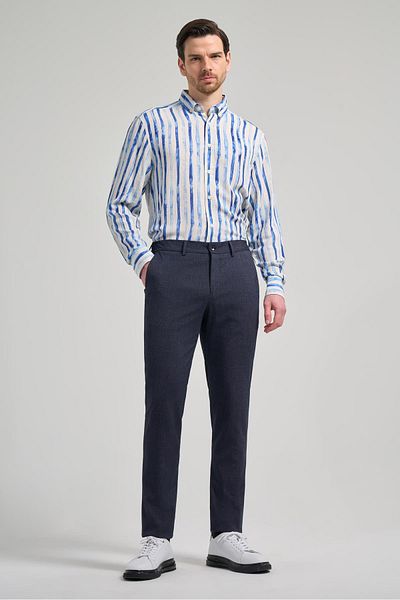 İmza Dark Navy Blue Self Patterned Side Pocket Slim Fit Jogger Trousers 1003250161