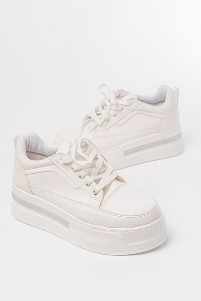 İnfon Ayakkabı Marketi Fln-1999 White Laced Sole Casual Sneakers with Stone Accessories