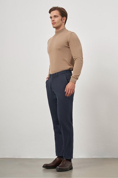İmza Dark Navy Blue Cotton Casual Comfort Fit Chino Trousers with Side Pockets 1003245154