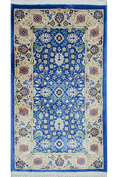 Quality Bambu İplikten Dokuma Parlak Tuşeli Hereke Desenli Mavi Renk Duvar Halısı (30x50 cm)