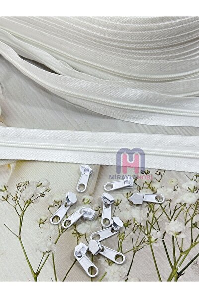 miraylahobi Metrelik Nevresim Minder Yastık Fermuarı Beyaz 10 metre Fermuar 10 Adet Başlık