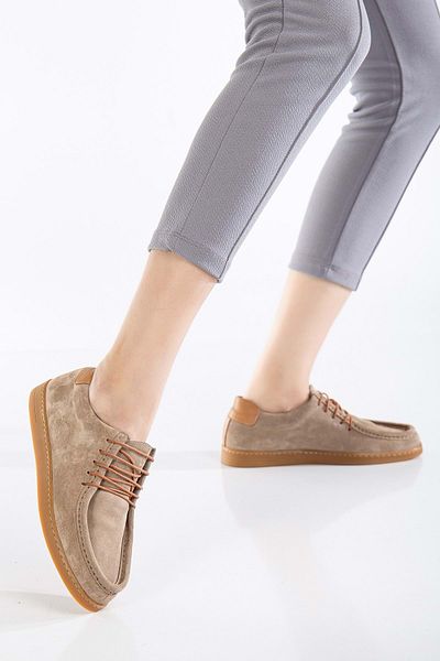 ANALİN SHOES Women's Genuine Leather Casual Lace-Up Shoes - Mink Suede
