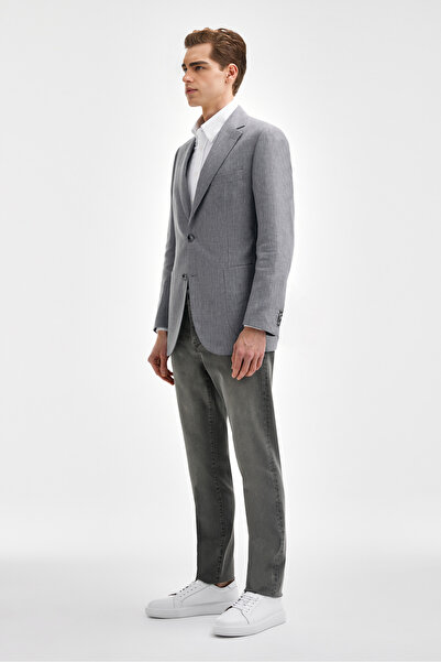 W Collection GRİ DÜĞMELİ KETEN YÜN CEKET