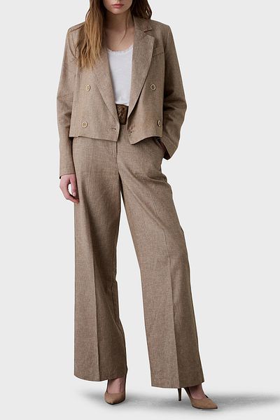 BSB Linen and Cotton Blended Regular Fit High Waist Wide Leg Pants Pants 053