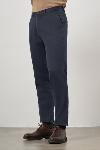 İmza Dark Navy Blue Cotton Casual Comfort Fit Chino Trousers with Side Pockets 1003245154