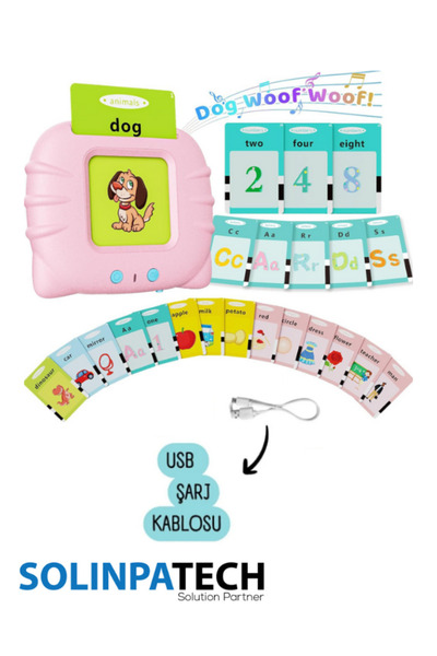 SolinpaTech Pembe Ingilizce Sesli Flash Eğitici Oyuncak Aktivite Kartları| 112 Kart – 224 Kelime