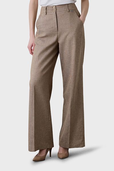 BSB Linen and Cotton Blended Regular Fit High Waist Wide Leg Pants Pants 053