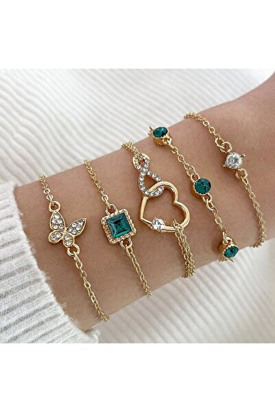 Choice ASL70069 مجموعة من 5 قطع من أساور أحجار الكريستال الخضراء على شكل قلب ...