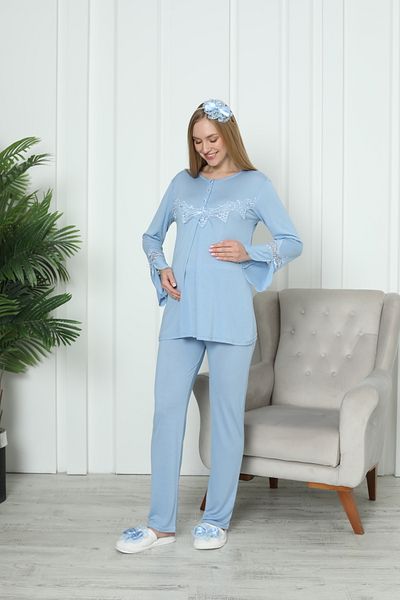 ERDENİZ TEKSTİL Costum de pijama de maternitate - Maneca despicata, detaliu din dantela si nasturi