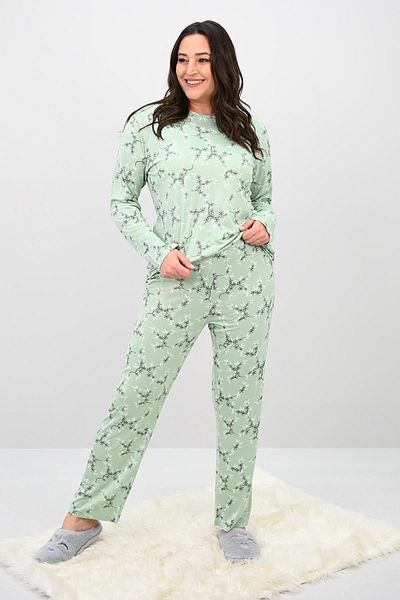 Koza Butik Women's Large Size Floral Patterned Long Sleeve Pajama Set 4235-25