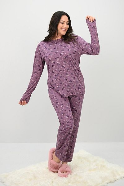 Koza Butik Women's Large Size Floral Patterned Long Sleeve Pajama Set 4235-25