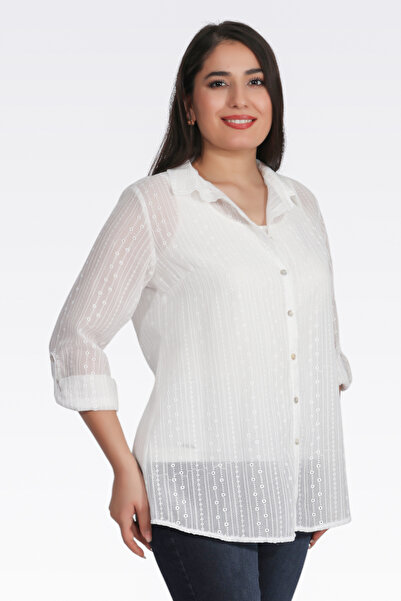 TOLGA SARAÇOĞLU 10249 BLUZĂ DETALIE BRODATĂ ALBĂ