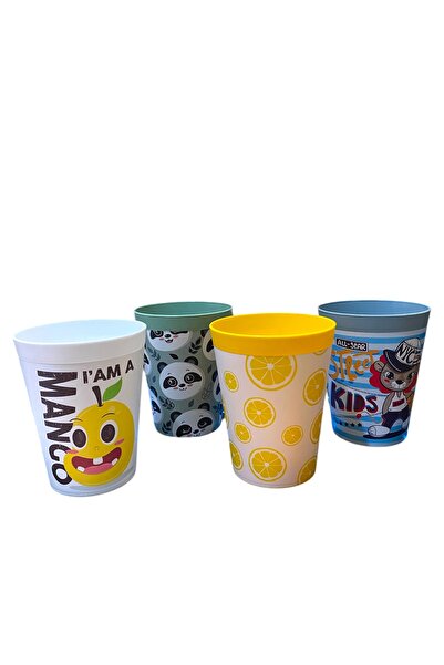 HOLLYHOME 4 Adet Sandy Desenli Bardak Renkli Plastik Su, Meşrubat Bardağı 300ml 10(h)x8x8cm