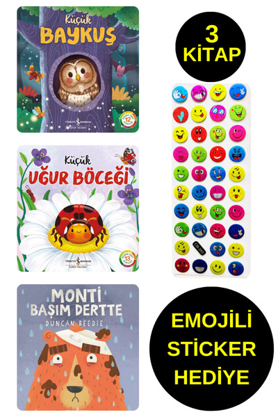 TÜRKİYE İŞ BANKASI KÜLTÜR YAYINLARI EMOJİLİ  STİCKER HEDİYE  - OKUL ÖNCESİ RESİMLİ KİTAPLAR  - KÜÇÜK BAYKUŞ - UĞUR BÖCEĞİ - MONTİ
