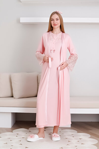 ERDENİZ TEKSTİL طقم ثوب نوم وروب نوم للحوامل، تفاصيل من الدانتيل ومجموعة الأم...