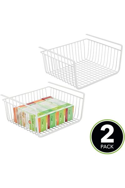 MDesign 2Pack Large Metal Under Shelf Hanging Storage Bin Basket – Open Front Organizer for Kitchen
