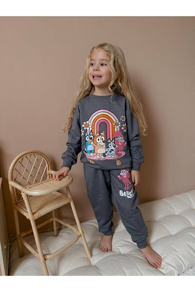 MİNİKO KİDS Girl's Bluey Model 2 Thread Printed Tracksuit Set