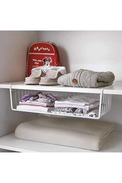 AKDC 2 Pcs Silver Kitchen Under Shelf Storage Basket Large - Lightweight Metal Organizer Rack