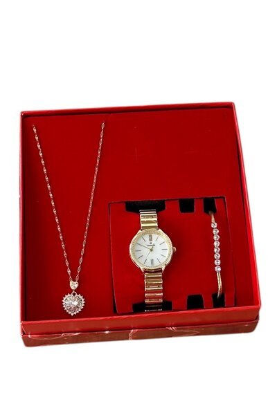 ESNASTORE Gold Çelik Kadın Saat Seti