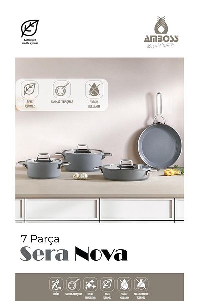 Amboss Gray Sera Nova 7 Piece Ceramic Pot Pan Set