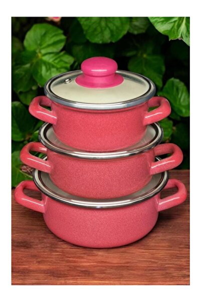 ALEV EMAYE Set of 3 Red Mini Enamel Pots 12-14-16cm