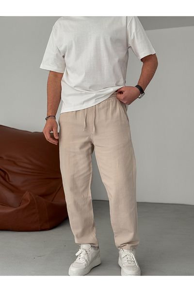 BYBASICMAN Beige Regular Fit Knee Stitched Trousers Yp-5010