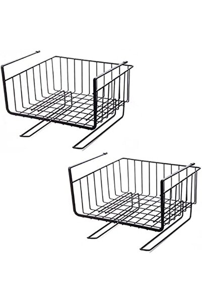 AKDC 2 Pack Under Shelf Basket with Hooks – Stable Hanging Storage for Kitchen,  Bathroom (Black)