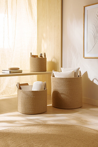 Ocean Home Textile 2'li Jüt Jüt Halat Dolap İçi Çamaşır Oyuncak Düzenleyici Saklama Sepeti Organizer 26x22 + 35x27