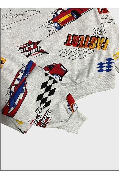 ALİŞ KİDS Boys' Cotton Gray Car Lightning Mcquen Patterned Long Sleeve Seasonal Pajama Set