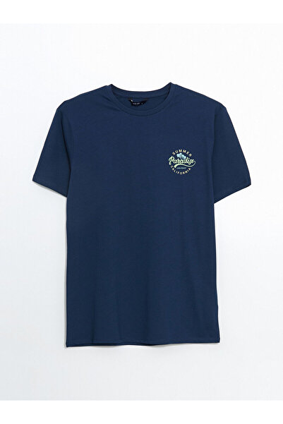 LC Waikiki Ανδρικό μπλουζάκι LCW ECO Indigo Crew Neck με στάμπα από βαμβακερό...