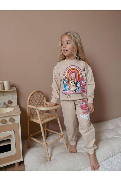 MİNİKO KİDS Girl's Bluey Model 2 Thread Printed Tracksuit Set