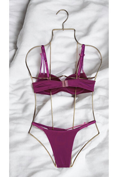 Bellarue Set de lenjerie intima mov pentru femei Star 3 piese cu detaliu de piatră
