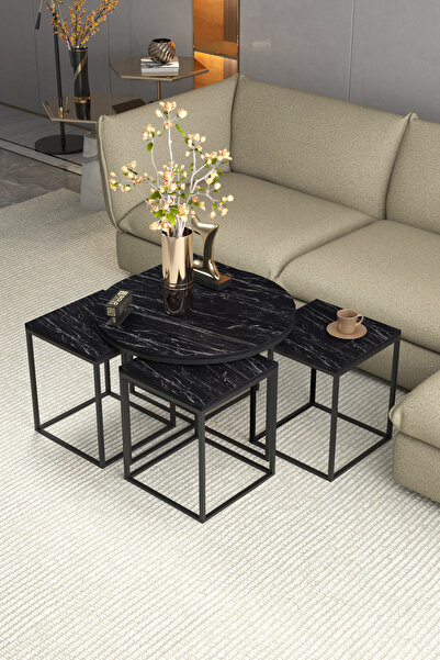 GOLDFALEZ Orta Sehpa Ve Zigon Sehpa Oval Lüx 5'Li Set Bendir