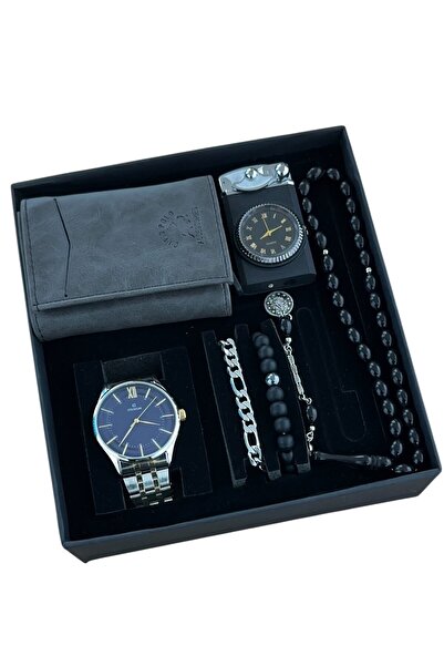 ESNASTORE Erkek Saat Tesbih Bileklik Cüzdan Saatli Çakmak Seti