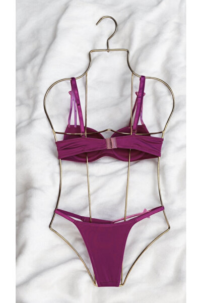 Bellarue Set de lenjerie intima mov pentru femei Star 3 piese cu detaliu de piatră