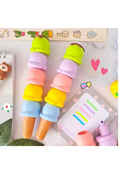 YEŞİL KIRTASİYE Pastel Renk Dondurma Fosforlu Kalem 5li Külah