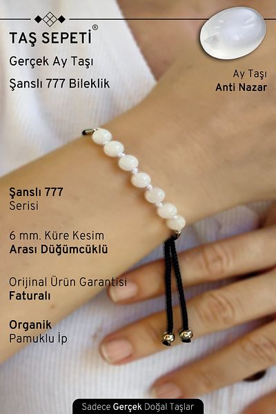 TAŞ SEPETİ 777 Lucky Series Unisex Real Moonstone Natural Stone Lucky Bracelet