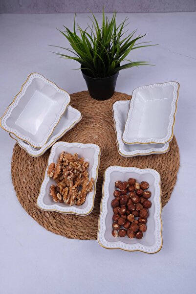 Home 6lı Yaldızlı Beyaz İnci Kahvaltı Seti, Çerezlik Takım