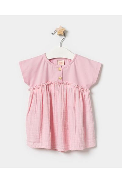Minipodyum Buttoned Baby Girl Muslin Summer Dress