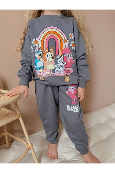 MİNİKO KİDS Girl's Bluey Model 2 Thread Printed Tracksuit Set