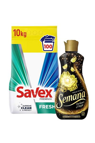 SAVEX 11kg Premium Detergent Fresh & 1.65l Semana Gold Fever Laundry Care Duo