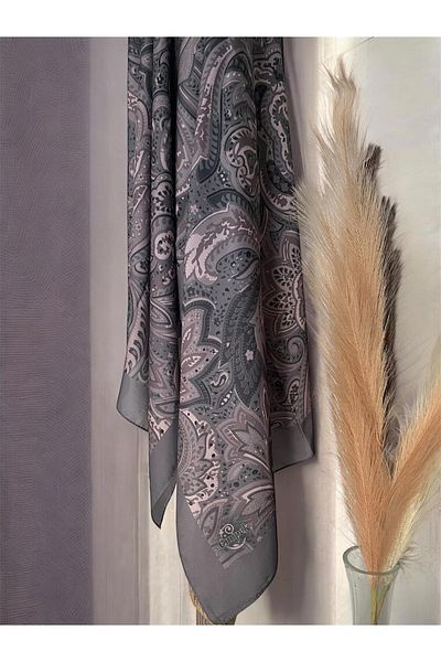 Merwiss Ethnic Patterned Soft Cotton Gray-Beige Shawl