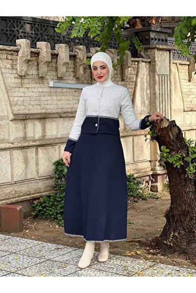 Esre Store 44101 - طقم حجاب مزدوج أزرق كحلي