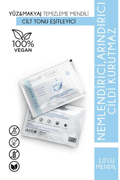 LUUR COSMETICS & MORE 10 Pieces of Face and Make-up Cleansing Wipes - Moisturizing and Skin Tone Equalizer Anti-Blemish