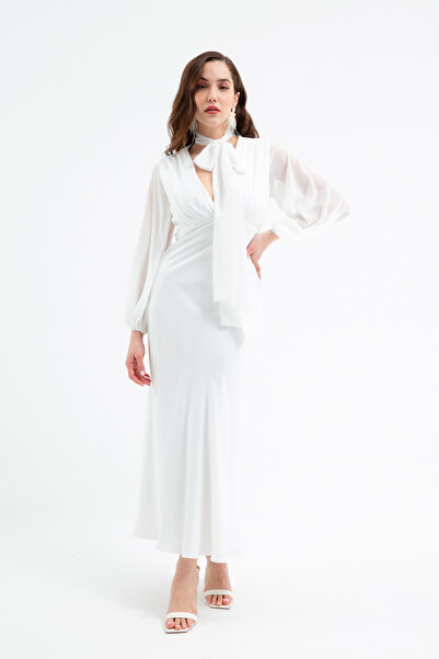 Lafaba Rochie de damă din șifon alb cu garnitură